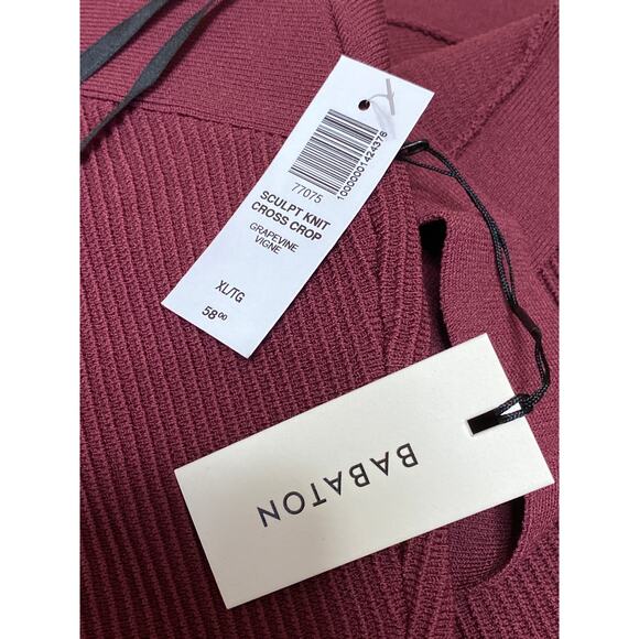 NEW Aritzia Babaton Red Maroon Sleeveless Rib Knit Ha;ter Crop Tank Top Size XL - Picture 5 of 6